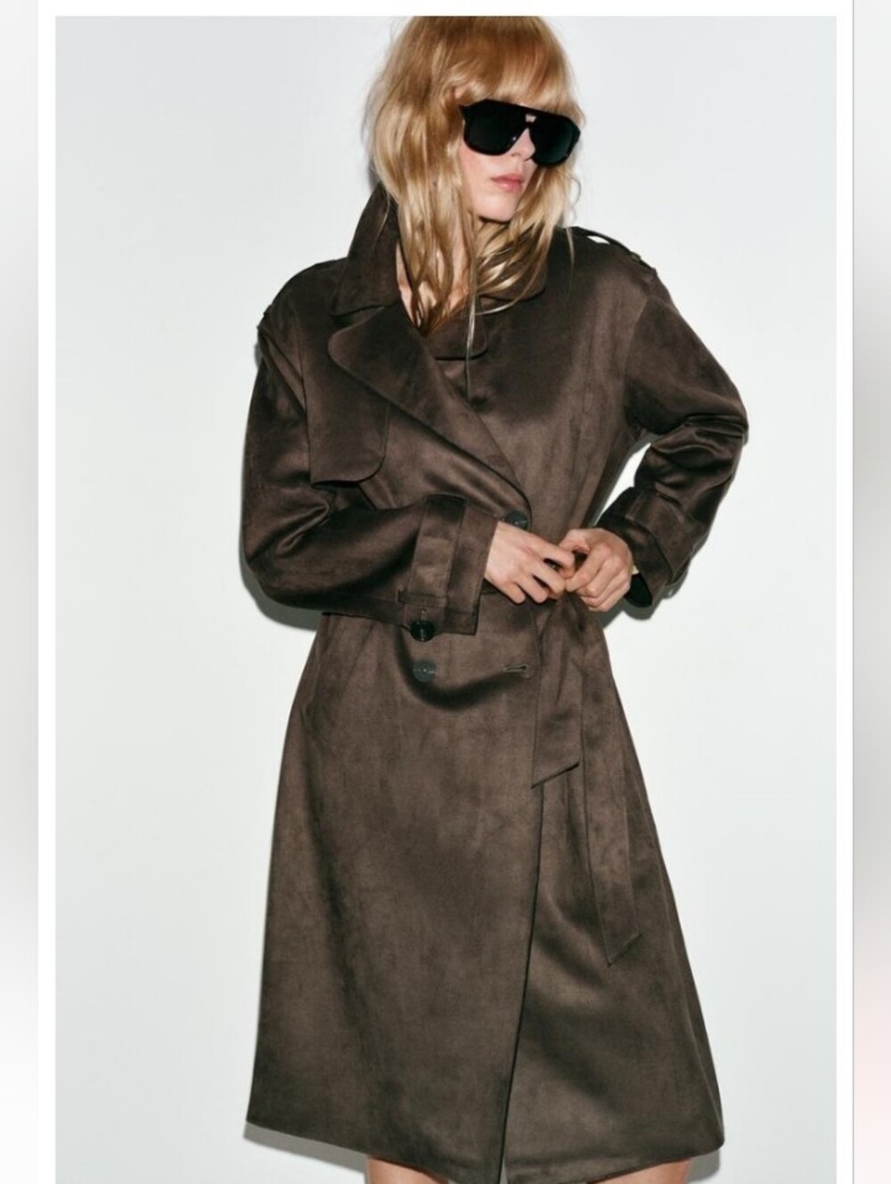 Zara Classic Brown Faux Suede Trench Coat - Women's Belted Coat Small